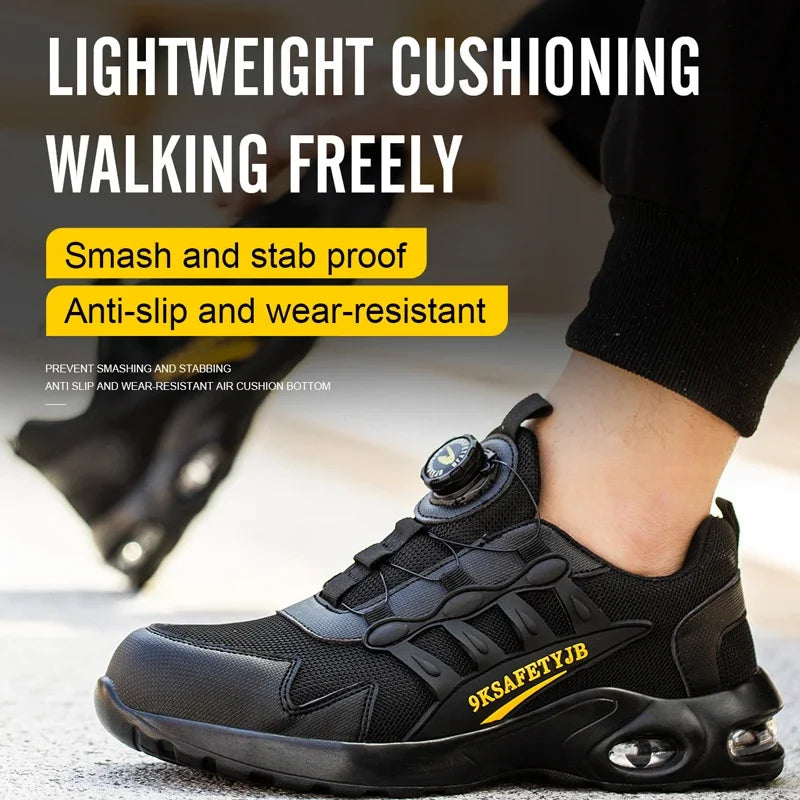 Men Rotating Button Safety Shoes Steel Toe Work Sneakers Indestructible Shoes Puncture-Proof Work Boots Air Cushion Safety Shoes