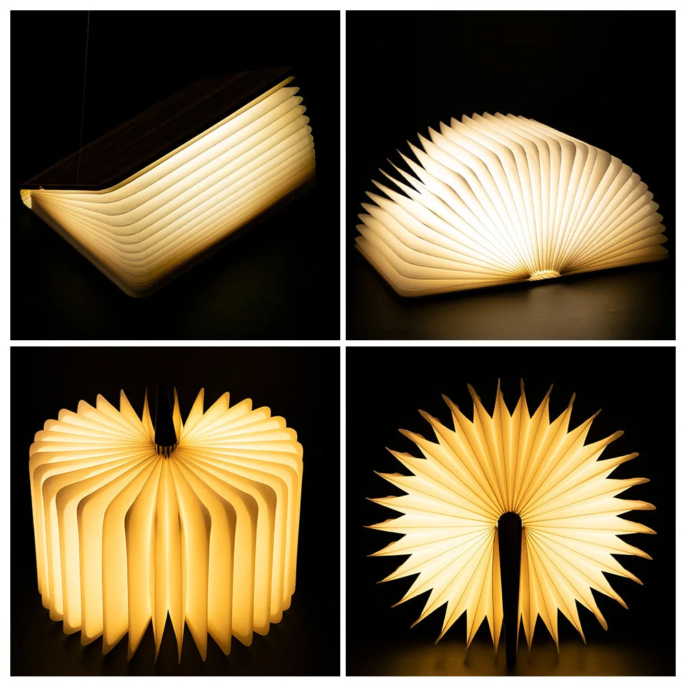 Led livro de madeira lâmpada crianças luz leitura usb lâmpada mesa cabeceira 3 cores quarto arte decoração luz da noite para crianças presente aniversário