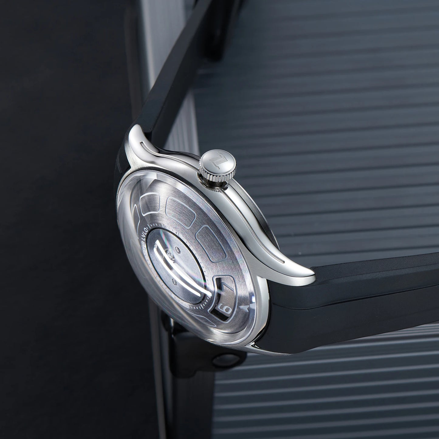OBLVLO BLM-UFO Unique UFO-Shaped Automatic Watch with Luminous Silicone Strap And Steel Bracelet Waterproof Mechanical Timepiece