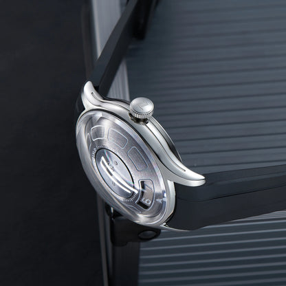 OBLVLO BLM-UFO Unique UFO-Shaped Automatic Watch with Luminous Silicone Strap And Steel Bracelet Waterproof Mechanical Timepiece