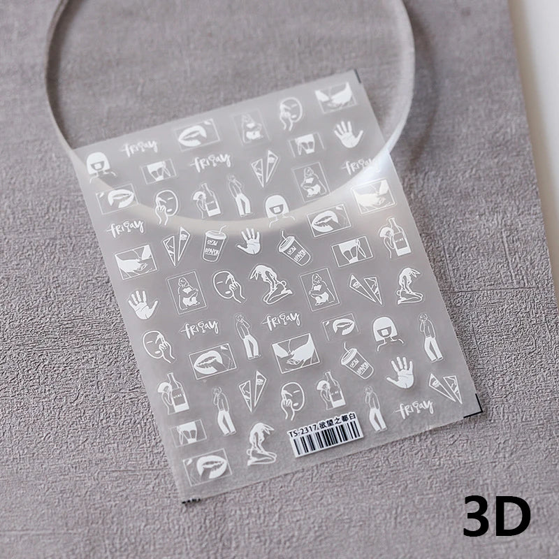 Blue Starry Night 5D Soft Embossed Relief Self Adhesive Nail Art Decoration Stickers Dressy White Stars 3D Manicure Decals Woman