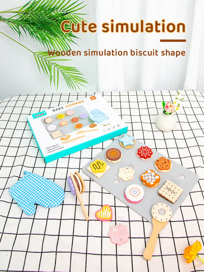 Juego de cocina de madera Montessori con platos y accesorios, ideal como regalo para niños pequeños a partir de 3 años.