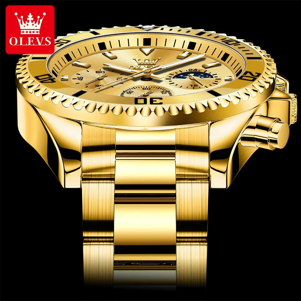 OLEVS 2870 Men's Watch Top Brand Luxury Watch for Men Original Waterproof Stainless Steel Chronograph Moon Phase Date Rota Dial