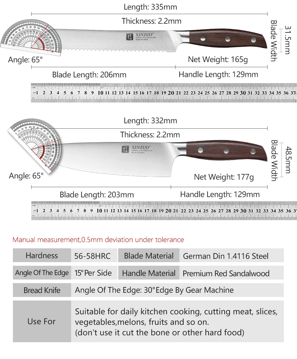 XINZUO-Juego de Cuchillos de Cocina de acero inoxidable 1,4116, herramienta de corte con mango de sándalo rojo de alta calidad, 5 uds., Alemania