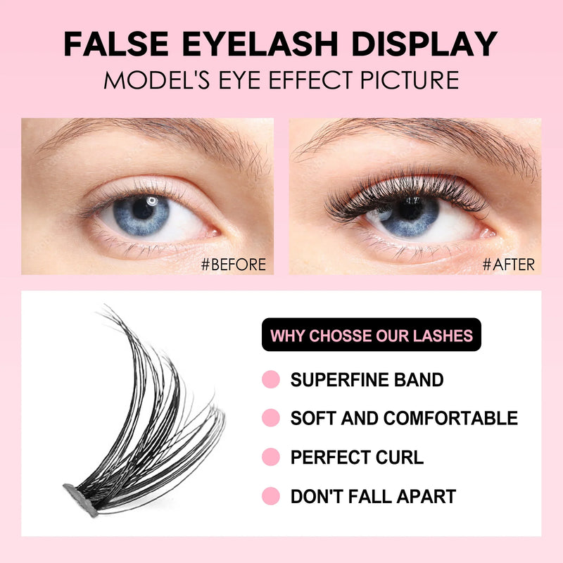 DIY Lashes Extension Kit, Clusters, Bond e Seal, Ferramentas de maquiagem para colagem, cola Acessórios, 200 pcs