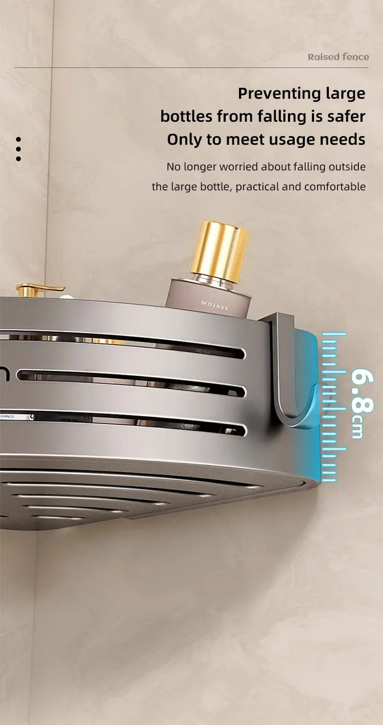 No Drill Bathroom Corner Shelf Wall Mounted Shower Corner Shelves with Hook Towel Bar Space Aluminum Bathroom Organizer Rack