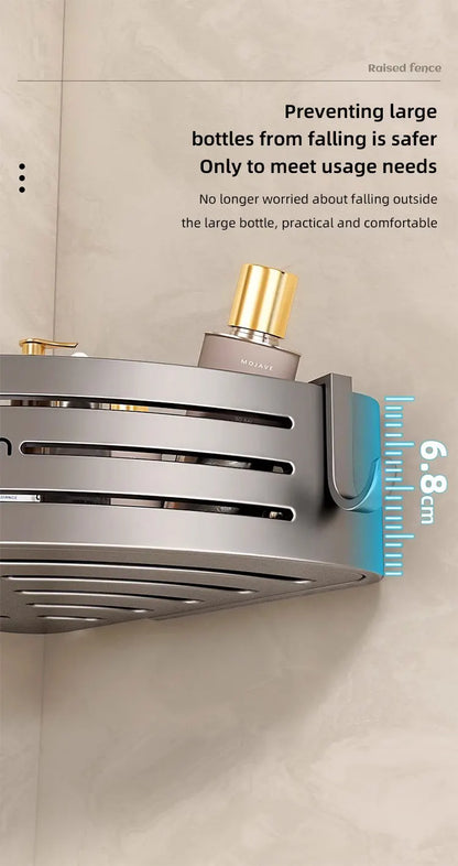 No Drill Bathroom Corner Shelf Wall Mounted Shower Corner Shelves with Hook Towel Bar Space Aluminum Bathroom Organizer Rack