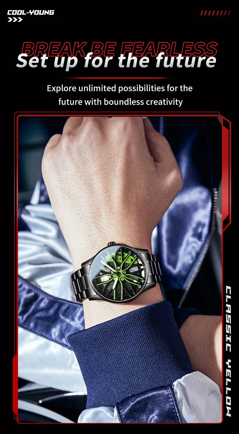 Reloj de lujo OLEVS Wheel para hombre, resistente al agua, con llanta giratoria deportiva, de cuarzo, de alta calidad y a la moda, el más vendido.