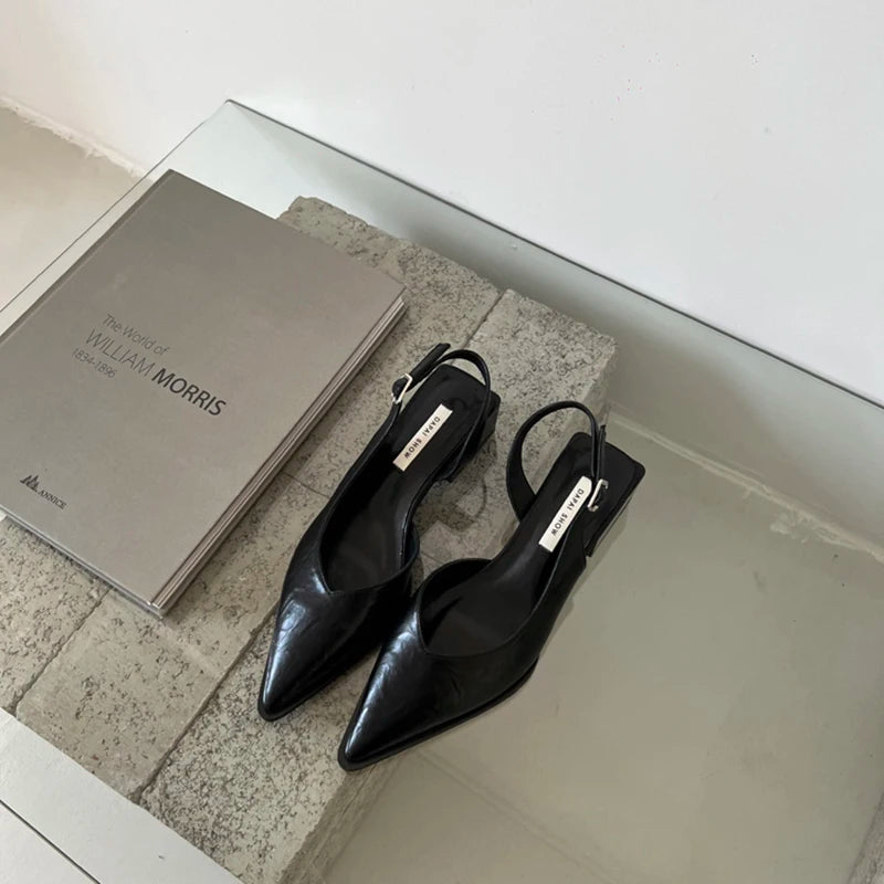 Summer Women's Cover Toe Sandals Elegant Shallow Slip On Shoes Comfort Low Heel Dress Street Style Shoes
