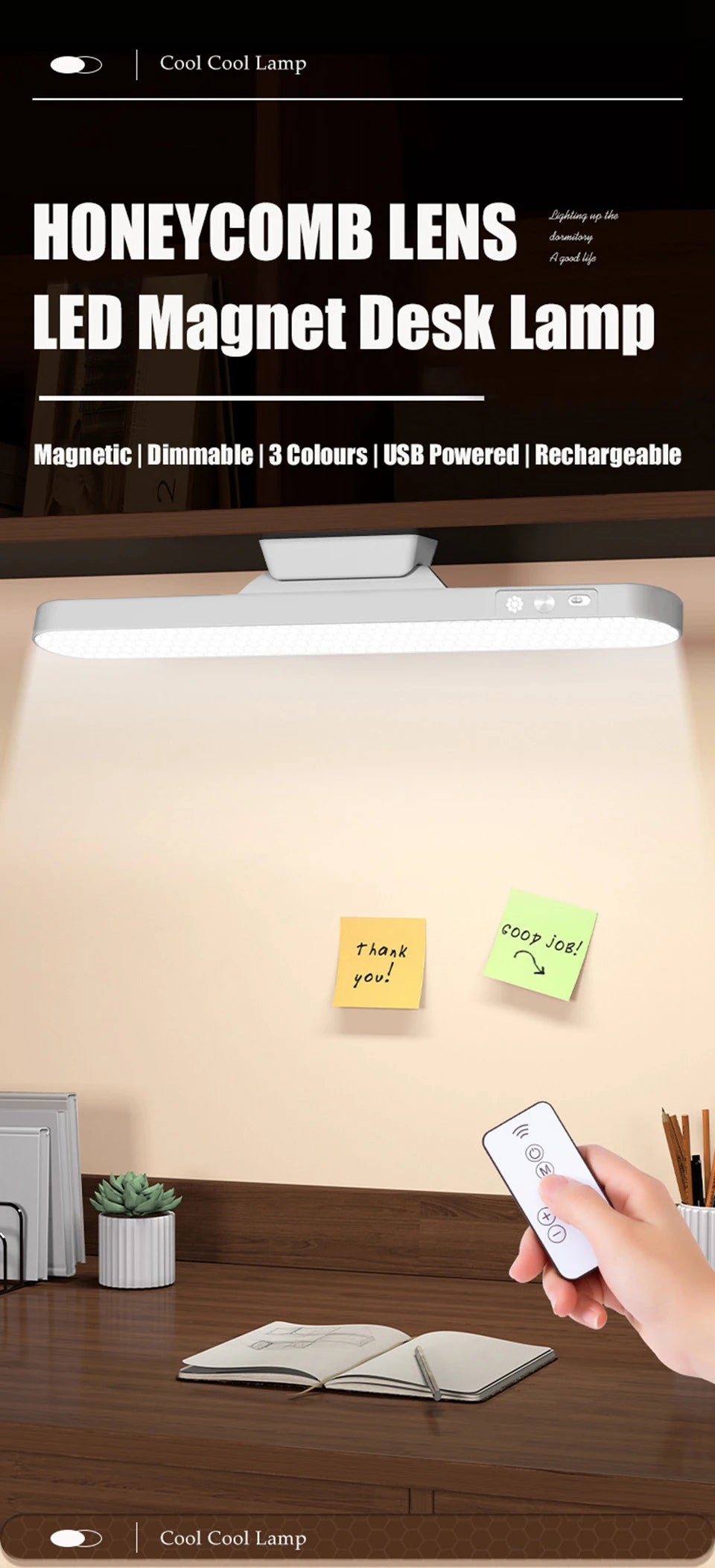 LED Table Lamp Magnetic Hanging USB Rechargeable Desk Lamp 3 Color Reading Light Dimmable Cabinet Closet Wardrobe Night Light