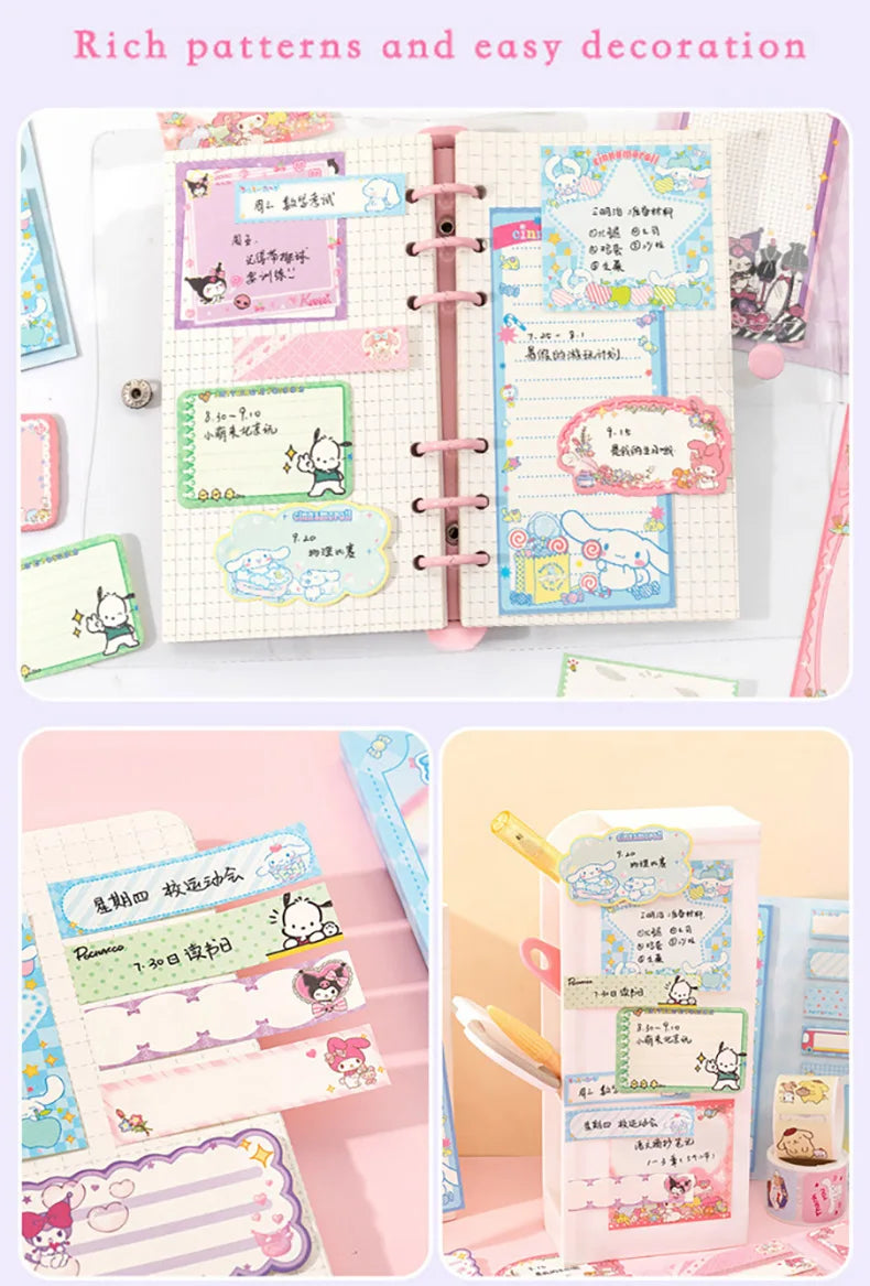 Cute Cartoon Sticky Notes Set 9 Designs 180 Sheets Foldable Memo Pads for Office School Journaling and Desk Organization