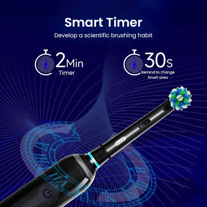 Cepillo de dientes eléctrico Oral B Pro 4 Ultra con rotación 3D, recargable, sensor de presión, 4 modos de cepillado y temporizador de 2 minutos.