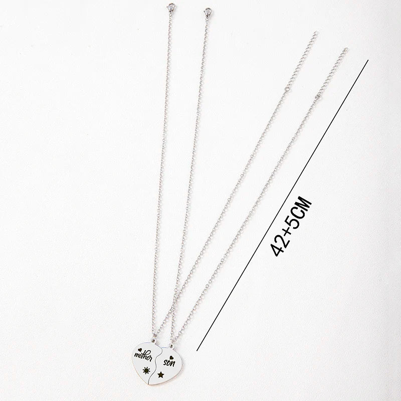 2 pcs/set mãe filha filho coração enigma pingente colar de aço inoxidável sol lua colares para mãe crianças presente