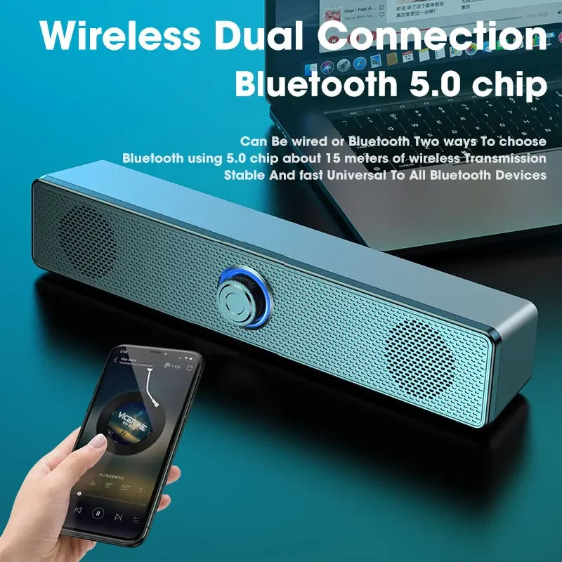 Barra de sonido para PC con cable e inalámbrica, altavoz Bluetooth, barra de sonido alimentada por USB para TV, PC, portátil, juegos, cine en casa, sistema de audio envolvente