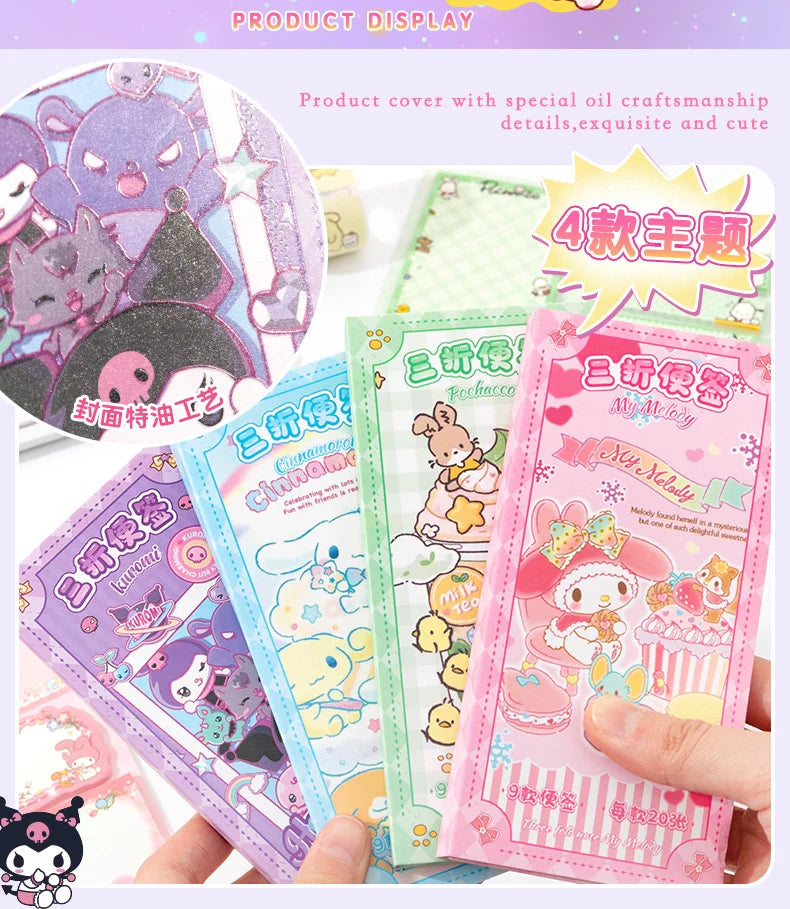 Cute Cartoon Sticky Notes Set 9 Designs 180 Sheets Foldable Memo Pads for Office School Journaling and Desk Organization