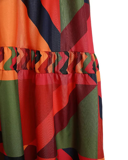 Vestido de estilo urbano para mujer, novedad de verano 2024, informal, con escote en V, estampado geométrico, mangas farol, falda larga con botones