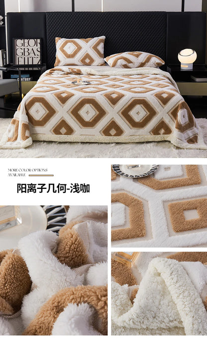 Flannel Warmth Autumn Winter Blanket Keep Warm Comfortable Jacquard King Size Blankets Skin Friendly Geometric Nap Comforter