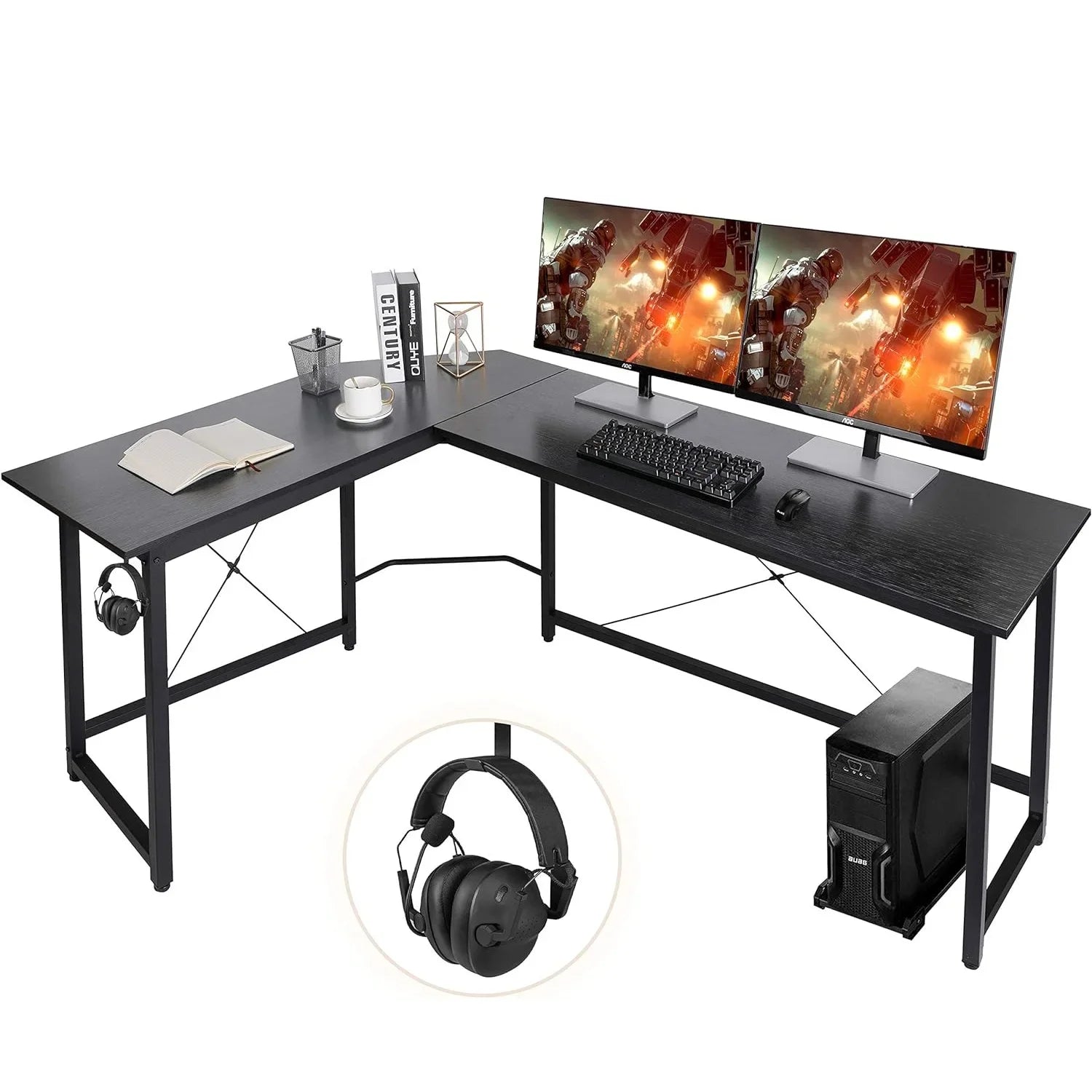 Escritorio en forma de L Homfa de 170 cm (66,5") para ordenador, gaming, portátil, oficina, mesa de trabajo esquinera, escritorio de estudio, 170 x 120 x 75 cm