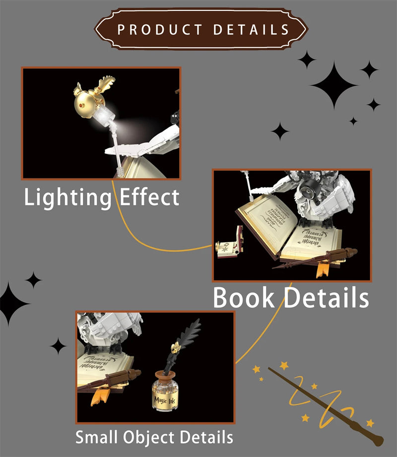 Magical World Owl Doctor Magic Book and Lights Building Blocks Bricks Animal Bird Models Boys Assembly Toys Kid Christmas Gifts