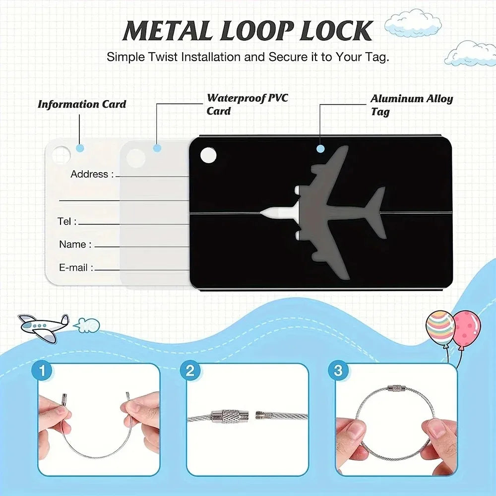 Aluminium Alloy Aircraft Luggage Tag with Name Travel Luggage Tag ID Card Anti-lost Solid Color Travel Accessories