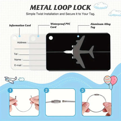 Aluminium Alloy Aircraft Luggage Tag with Name Travel Luggage Tag ID Card Anti-lost Solid Colour Travel Accessories