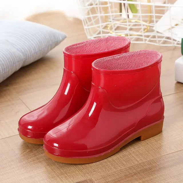 Botas de lluvia de manga corta para mujer, antideslizantes, con forro de algodón y forro polar, para adultos y trabajo de cocina. 