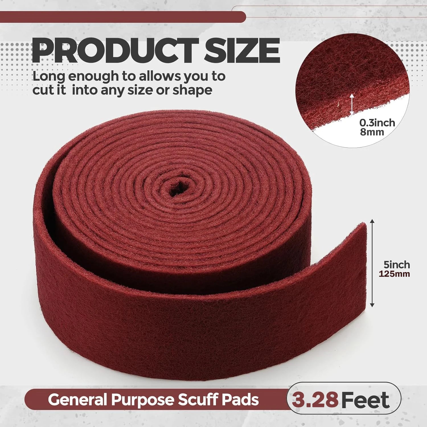 5inch X 3.28 Feet Chestnut Red Universal Scouring Pad Roll, Does Not Damage Surfaces, Abrasion-Resistant Cleaning Roll, Used for Paint Primer Pre-Treatment, Cleaning Stubborn Stains in Kitchens and Bathrooms, and Surface Prep