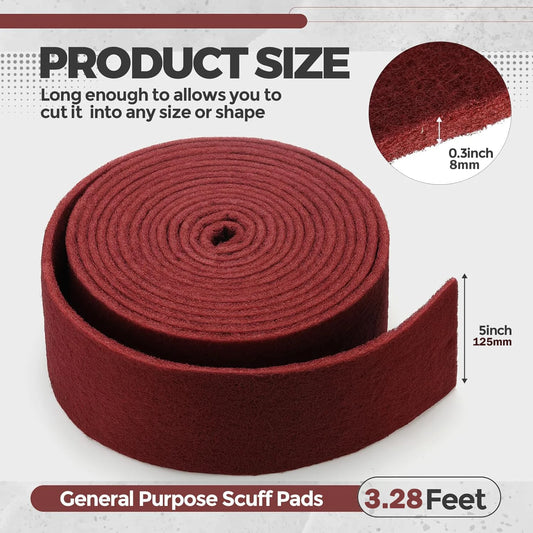 5inch X 3.28 Feet Chestnut Red Universal Scouring Pad Roll, Does Not Damage Surfaces, Abrasion-Resistant Cleaning Roll, Used for Paint Primer Pre-Treatment, Cleaning Stubborn Stains in Kitchens and Bathrooms, and Surface Prep