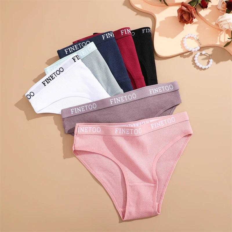 FINETOO - 4 piezas de ropa interior de algodón a rayas para mujer, bragas con cinturón y letras, lencería de cintura baja, bragas transpirables sólidas