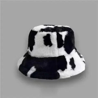 Winter Rabbit Plush Fisherman Hats for Women Girl Bucket Hat  Windproof Leopard Soft Faux Fur Wide Brim Lady Women Artist Cap