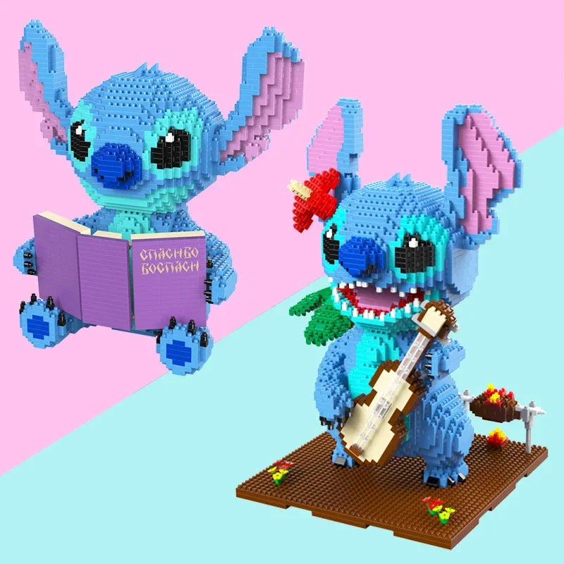 Anime Stitch Building Blocks Angel Scrump Guitar Holding Book Stitch Model Assembled Toys Children's DIY Mini Brick Figure