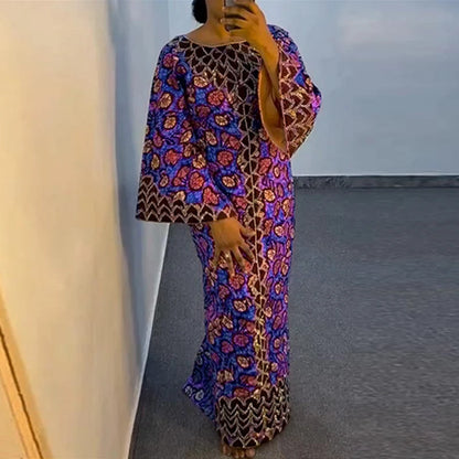 Plus Size VONDA Bohemian Dress 2025 Elegant Women Printing Sundress Vintage Flare Long Sleeve Maxi Vestidos O-Neck Robe Femme