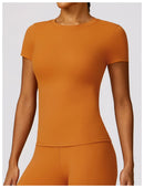 NCLAGEN - Camiseta deportiva para mujer, para correr, de verano, de manga corta, cuello redondo, transpirable, elástica, para gimnasio, yoga, fitness, ajustada, activa