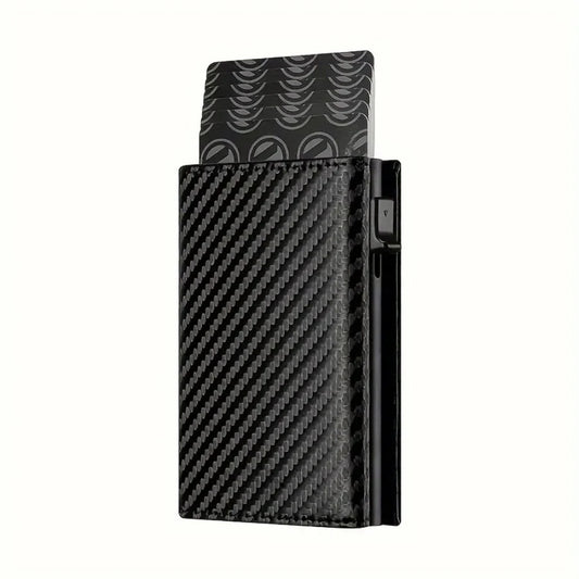 Men's Wallet with Zipper Coin Purse Automatic Pop-up Metal Credit Card Holder Minimalist RFID Blocking Business Card Wallet Idea