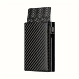 Men's Wallet with Zipper Coin Purse Automatic Pop-up Metal Credit Card Holder Minimalist RFID Blocking Business Card Wallet Idea