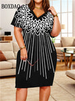 Skull 3D Print Short Sleeve Dresses For Women 2025 Summer Fashion V-Neck Plus Size Loose Dress 6XL Women's Clothing