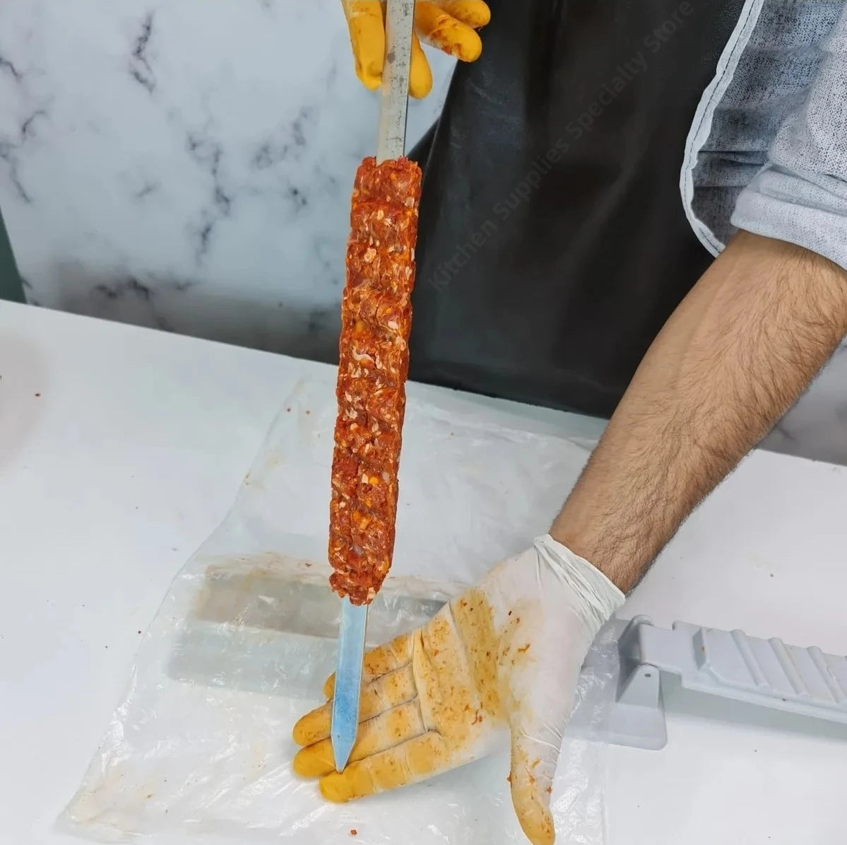 Máquina para hacer brochetas de carne de barbacoa, prensa de kebab de una sola fila, de plástico reutilizable, para hacer brochetas de barbacoa, herramienta para barbacoa 