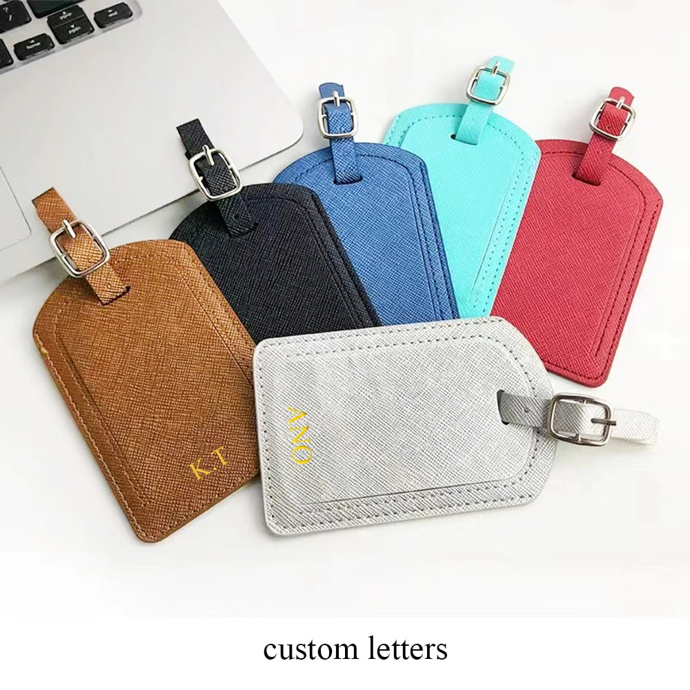 Custom Letters Saffiano PU Leather Luggage Tag Wholesale Personalize Initial Travel Accessories Women Men Suitcase Name Card Tag