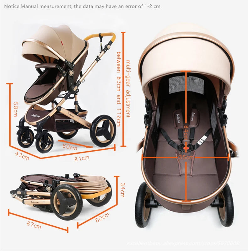 Lujoso cochecito de bebé portátil 3 en 1 de viaje con marco de aluminio alto y plegable, para recién nacidos, con cuatro ruedas.