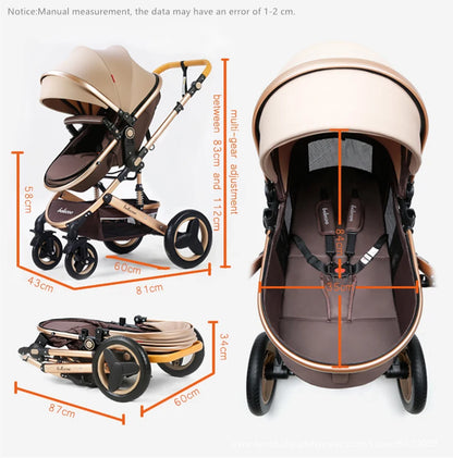 Luxurious 3-in-1 Portable Travel Baby Stroller High Landscape Aluminum Frame Foldable Pram Newborn Infant Four-Wheel Carriage