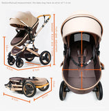 Lujoso cochecito de bebé portátil 3 en 1 de viaje con marco de aluminio alto y plegable, para recién nacidos, con cuatro ruedas.