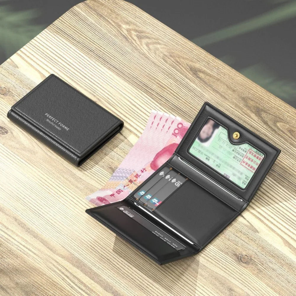 Fashion Leather Men Card Wallets Large Capacity Solid Color Male Purse Multi-card Multifunctional Photo Holder Women