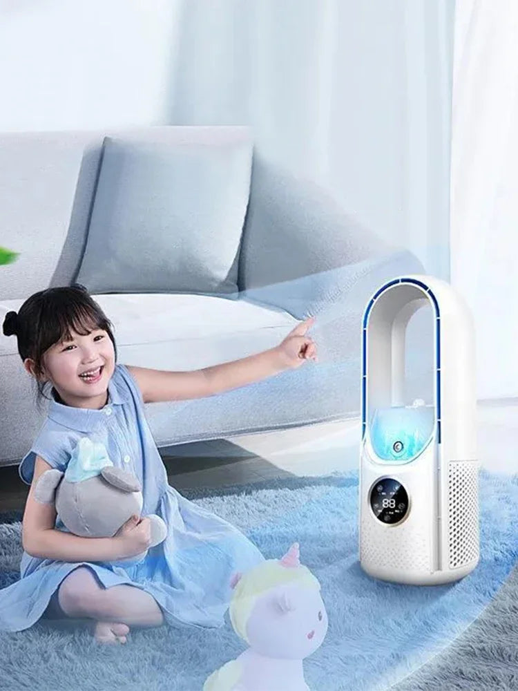 Portable USB Air Cooler Leafless Electric Desktop Fan 6 Speed Silent Timer Air Conditioner Cooling Humidifier Conditioning Fan