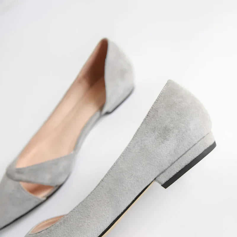 Women Flats Pink Black Pure Color Plus Small Size 33 34 Large 41 42 43 44 Suede Leather Pointed Toe Office Lady Flat Heel Shoes