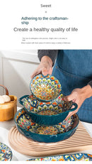 1Pcs Bohemia Retro Ceramic Dinner Plates Sets Food Plate Household Tableware Set Breakfast Plates Salad Soup Bowls Dinnerware