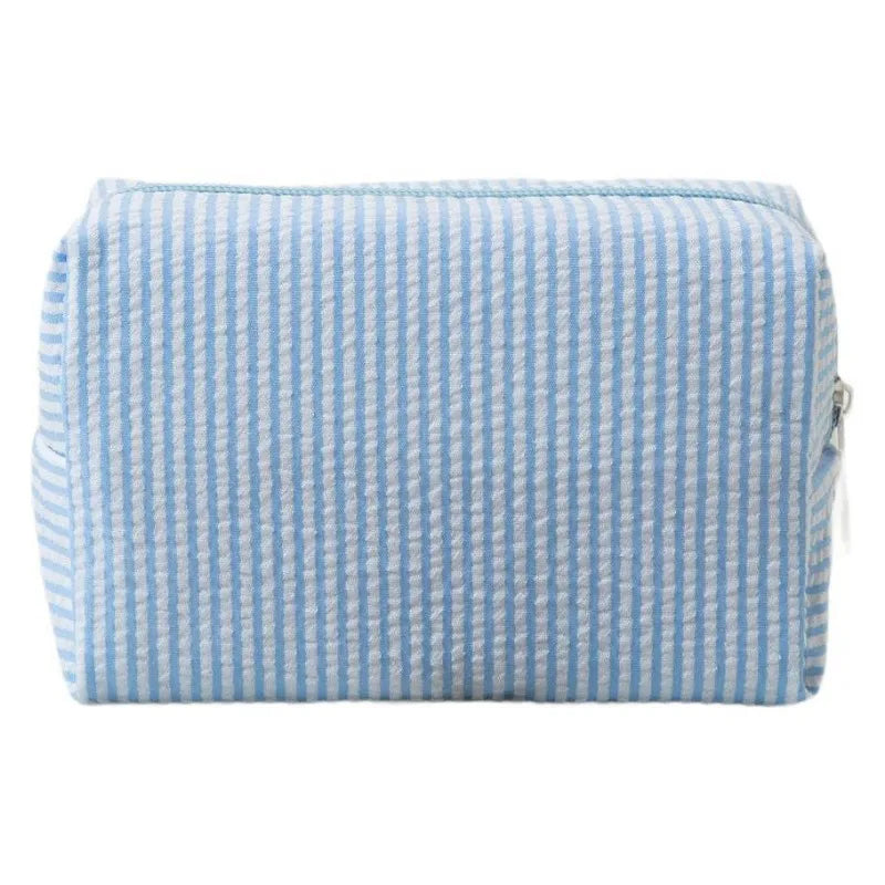 Stripe Seersucker Cosmetic Bag Fashion Women Cosmetic Bag Zipper Storage Makeup Case Traveling Pouch Organizer for Lady