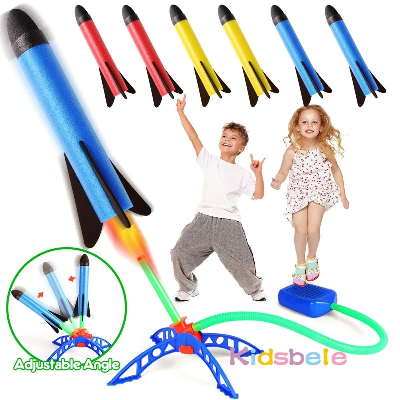 Lanzacohetes de aire para niños, bomba de pie, juego deportivo, juego de salto y pisoteo, juego de juguetes para niños al aire libre, lanzacohetes a presión, juegos de pedales 
