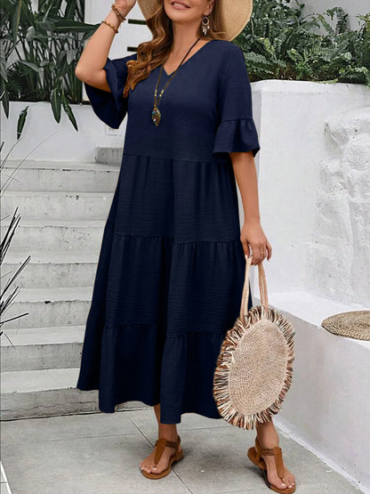 Multi Color v-Neck longo Swing Dress, Plus Size, Multi Color, Plus Size, Amazon, Europa e América, Novo, Primavera e Verão, 2022