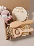 3-4 pcs baby comb brush set newborn gift set Natural Wool beech  baby crochet bunny rattle baby shower gift