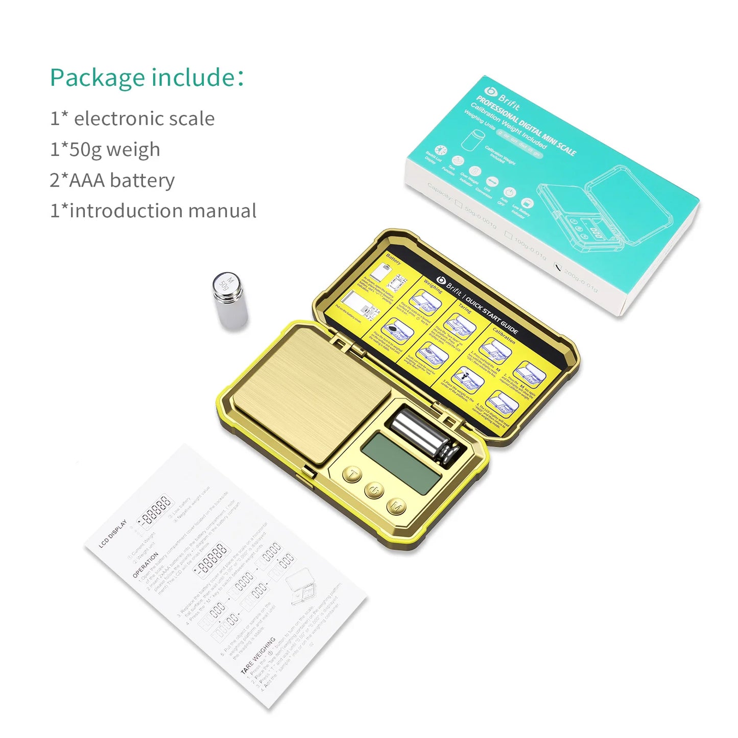Digital Jewelry Scale 200g 0.01g Pocket Scales with 50g Calibration Weight Electronic Smart Scale for Professional Weighing